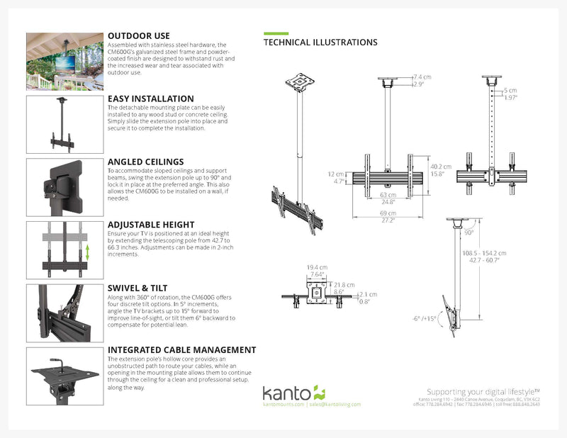 Kanto CM600G Outdoor Full Motion Ceiling Mount